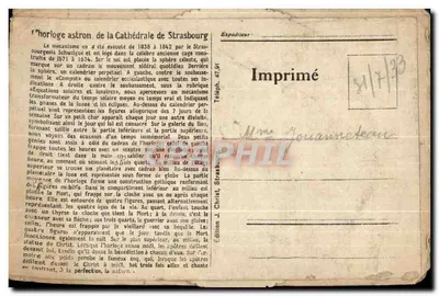 Bilhete postal antigo Fantasia Relógio Astronômico Strasbourg — Verso