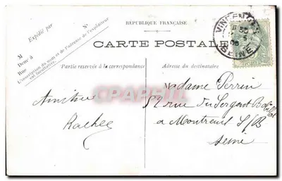 Mulher usando uma roupa antiga segurando um papel — cena noturna com um crescente lunar — editor L. F. G. B. Paris — Verso