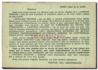 Der Malerhandwerker — Professionelle Zeitschrift für Maler — Verlag: Abonnementsdienst, Paris — Rückseite