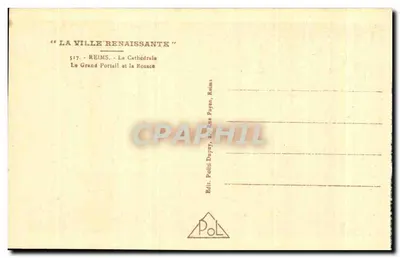 Reims — Katedra — Wielki portal i rożen — wydawca Politi Dupray, Reims — Rewers