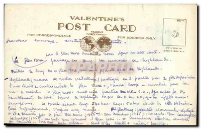 Jezioro i zasne góry — Highlands — Valentine's Post Card — Rewers