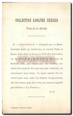 Saint-Léonard-des-Bois — paisagem pastoral com pastor e ovelhas — Coleção Adolphe Renard, série Vues de la Sarthe, n°76 — Verso