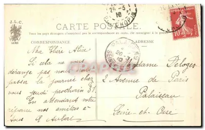 O Lago do Pavilhão de Armenonville — Bois de Boulogne — J. L. C. — Verso