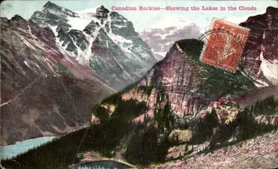 Bilhete postal antigo Canadian Rockies Mostrando Os Lagos Nas Nuvens Canadá
