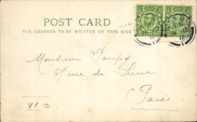 Carta postal inglesa — endereço para Paris — selos de ½ penny