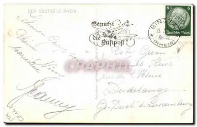 Bilhete postal antigo Nacionaldenkmal com vista para Rudesheim — Verso
