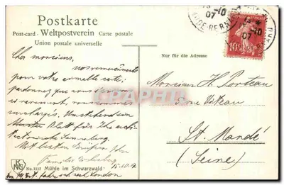 Mühle no Schwarzwald — Vista pitoresca de uma moinha — Editor: Postkarten-Verlag E. Reils, n°1117 — Verso