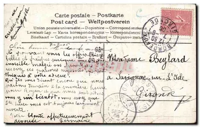 Carroça floral com pássaros — 'Cueillies pour vous' — União Postal Universal — Verso