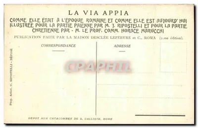 Santa Cecilia — estatua encontrada en las catacumbas — G. Ripostelli, Roma — Reverso
