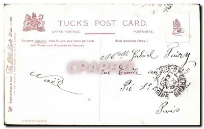 Pescatore e coppia su un ponte — scena di fiume — Tuck's Post Card, serie N° 2719 — Verso