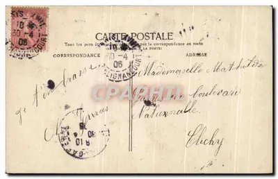 Girl in a pink dress holding a bunch of lily of the valley — printed and handwritten text — publisher J.K. n°112 — Back
