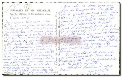 Versailles et ses merveilles — Le château et les parterres d'eau — Éd. d'Art Guy, n° 307 — Verso
