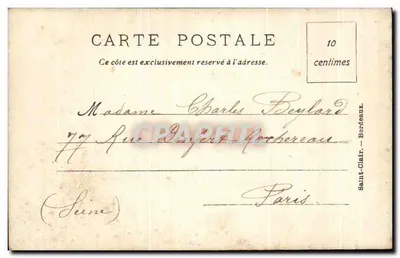 Drie vrouwen op een balkon — Clamoros, 1 juli 1910 — uitgever Saint-Clair-Clair, Bordeaux — Achterkant