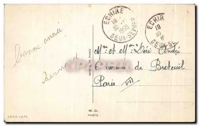 Dois cervos em um paisagem invernal — M.D. Paris, série 1275 — Verso