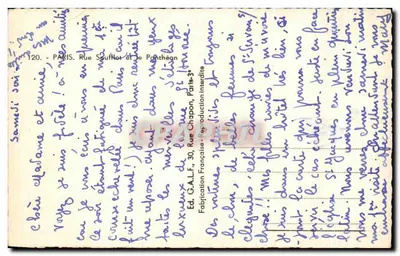 Paris - Rue Soufflot et le Panthéon — éditeur G.A.L.F. n°120 — Verso