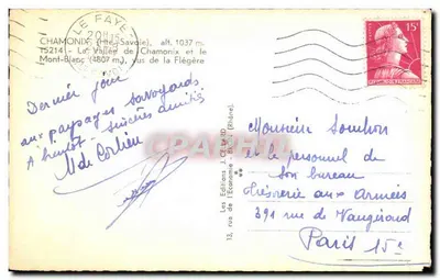 Chamonix — Widok na dolinę i Mont-Blanc (4807 m) — Wydawnictwo J. Céleard — Rewers