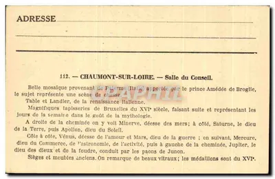 Zamek Chaumont-sur-Loire — Sala Radców z czasów Louisa XII — Wydawnictwo A. Sinon, nr 112 — Rewers