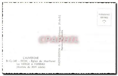 Die Jungfrau mit dem Vogel — Kirche Marthuret — Auvergne — Marmor des 14. Jahrhunderts — Edition G. d'Olliergues — Rückseite