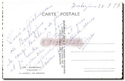 O castelo, vista aérea — Barbezieux (Charente) — Edições Van Barrolleau — Verso