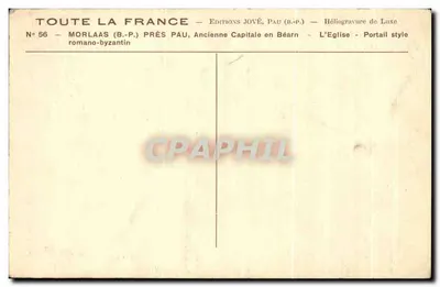Morlaàs (B.-P.) perto de Pau — Antiga Capital no Béarn — A Igreja — Portal estilo romano-byzantino — Éditions Jové, Pau (B.-P.) — Verso