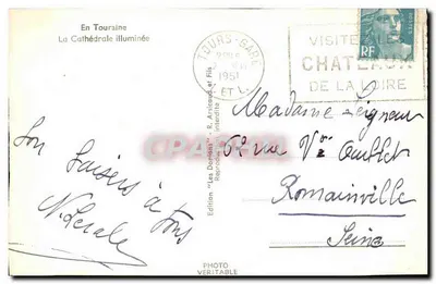 A Catedral iluminada — Em Touraine — Edição 'Les Donions' — n° 1951 — Verso