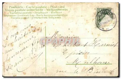 Fête des Noms — Homme en costume d'époque avec deux enfants — éditeur Union postale universelle — Verso