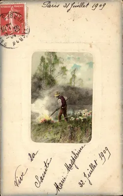 Homem com bastão e fumaça — Paris, 31 de julho de 1909 — editor não visível