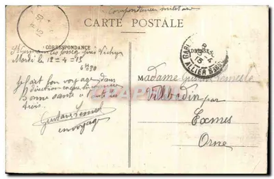 Stara pocztówka Bourbonnais St Germain Des Fosses Grande Rue et Pont du Chemin de Fer — Rewers
