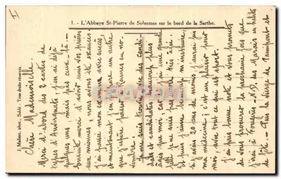 A Abadia de São Pedro de Solesmes na margem da Sarthe — J. Malicet, fot. Sable — Verso