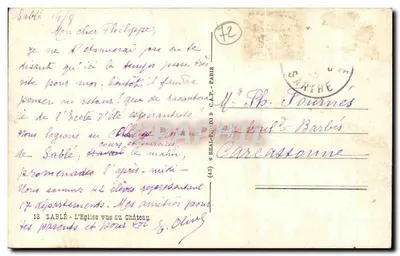 Sablé - A Igreja vista do Castelo — editor C.A.P. - Paris, n° (45) — Verso