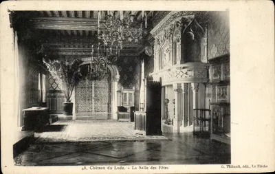 Bilhete postal antigo Castelo de Lude Sala das Festas