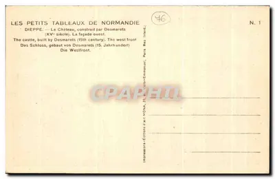 Dieppe — O castelo, fachada oeste — editor MONA, N°1 — Verso