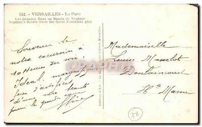 Versailles — Les Grandes Eaux au Bassin de Neptune — Éditions d'Art G. Colbert, rue Colbert, Versailles, n°132 — Verso