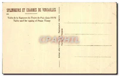 Sala de Versalles — Mesa para la firma del Tratado de Paz (Junio 1919) — Edición YVON, n°21 — Reverso