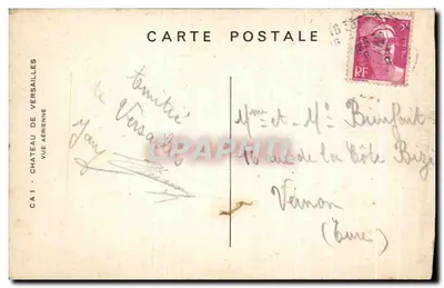 Château de Versailles — luchtfoto — CA1, uitgever Carte Postale — Achterkant