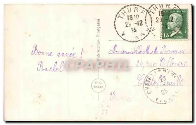 Dziewczyna w różowej sukni i zielonym kapeluszu — Szczęśliwy Rok — P-C Paris n°832 — Rewers