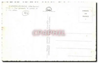 Thonon-les-Bains — Ogólny widok, jezioro Leman i brzeg szwajcarski — Wydawnictwo Jansol, Chambéry — Rewers