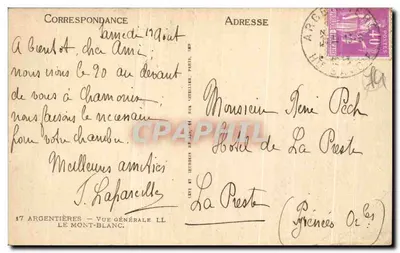 Chamonix — Ogólna wizja — Wydawca: Levé et Istruzion de Jules, 17 Argentières — Rewers