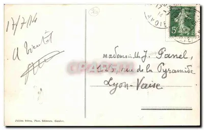 Aiguilles de Chamonix — Widok na trzy szczyty (Charmoz, Blaitiere, du Plan) — J.J. 7825 — Rewers