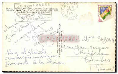 Massif du Mont Blanc — Widok z lotu: Aiguille Verte i szczyty, południowa strona — Les Éditions du Chêne, Lyon — Rewers