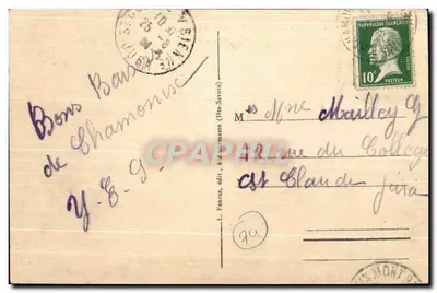 Chamonix — Po przejściu przez Morzę Lodowe — Mauvais-Pas — G.R. 621 — Wydawca L. Fauraz — Rewers