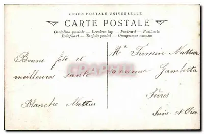 Fille en robe à motifs — devant un bouquet de roses et chrysanthèmes — éditeur PARIS n°172 — Verso