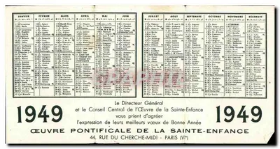 Exposé de l'Œuvre — Calendrier 1949 — Œuvre Pontificale de la Sainte-Enfance — Rewers