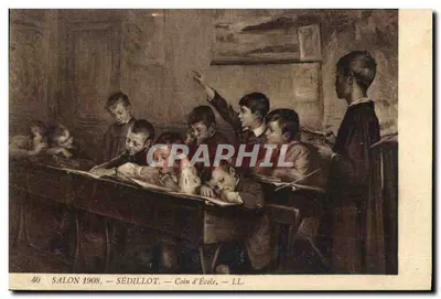 Bilhete postal antigo Fantaisie Salon 1908Sedillot Coin d'ecole Enfants