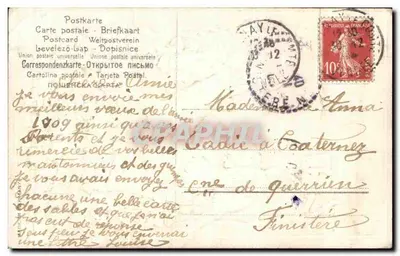 Duas pombas e coroa de folhas de trêfola — Boa Ano Novo 1909 — editor desconhecido, número de série não visível — Verso