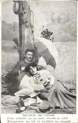 Déjeuner sur l'herbe — couple sous ombrelle — J.C. Paris