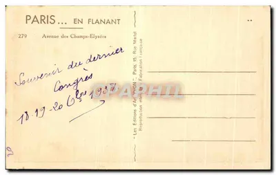 Avenue des Champs-Élysées — widok ku Arc de Triomphe — wydawca Lorf, nr 279 — Rewers
