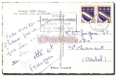 Visão geral de Lyon — vista de Fourvière — Edit. La Cigogne, n° 69.998.25 — Verso