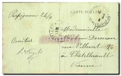 Perpignan — O Castillet e a Praça da Vitória — Edição Grand Bazar e Nouvelles Galeries, n° 526 — Verso