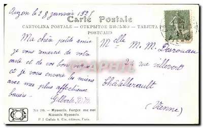 Myosotis — Nie zapomnij mnie — P.J. Gallais & Cie, Paryż, nr 186 — Rewers
